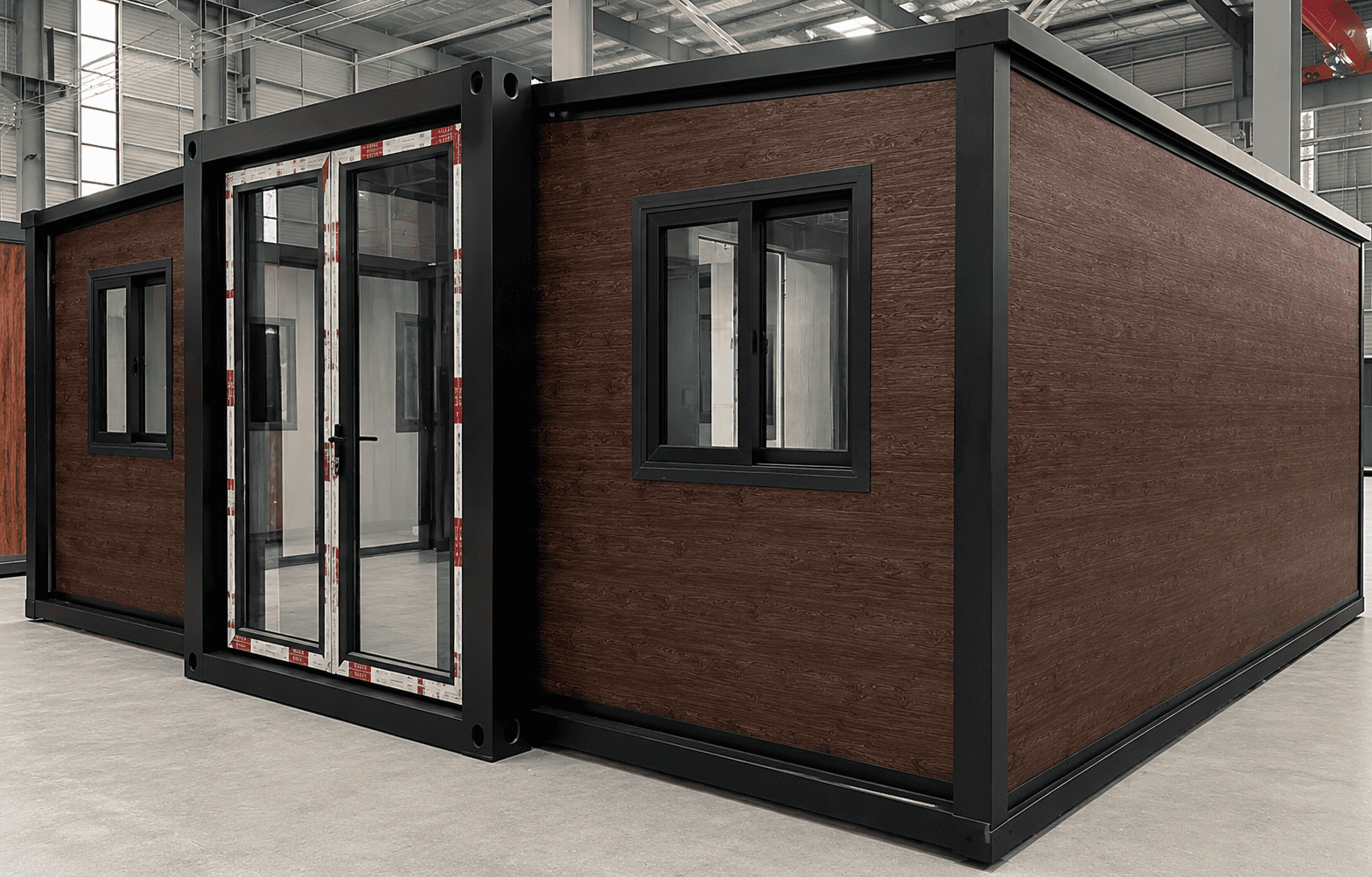 Casa Box Casa contenedor expandible de 20 pies | Fibra de madera oscura 2 habitaciones 1 ba&ntilde;o