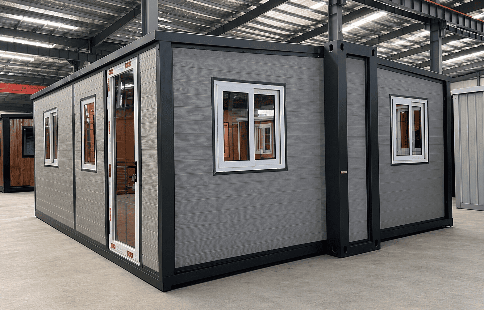 Casa Box Casa contenedor expandible F700 de 20 pies | C&aacute;psula de oficina gris contempor&aacute;nea