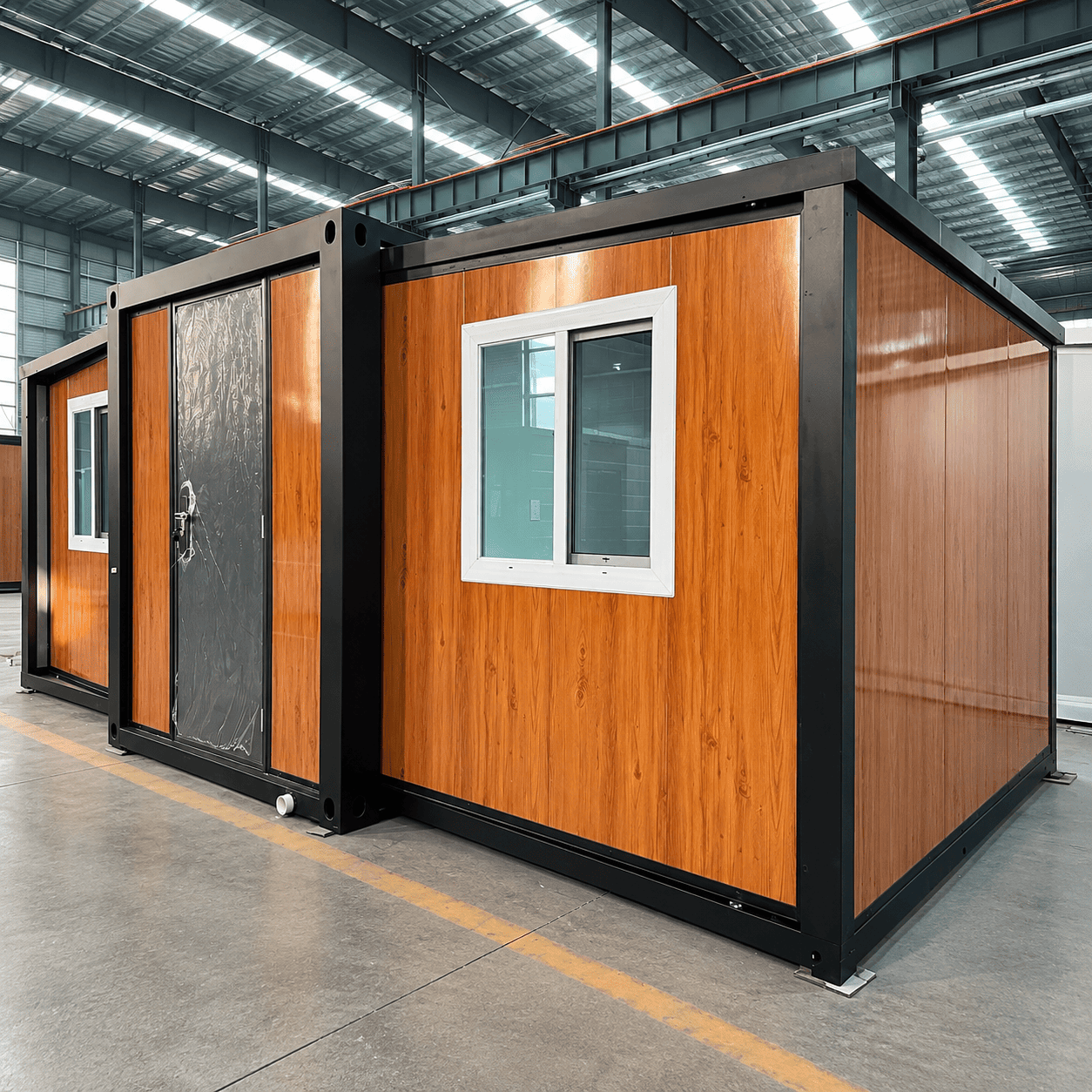 Casa Box Casa contenedor expandible de 10 pies | Panel de madera con marco negro, prefabricado r&uacute;stico moderno