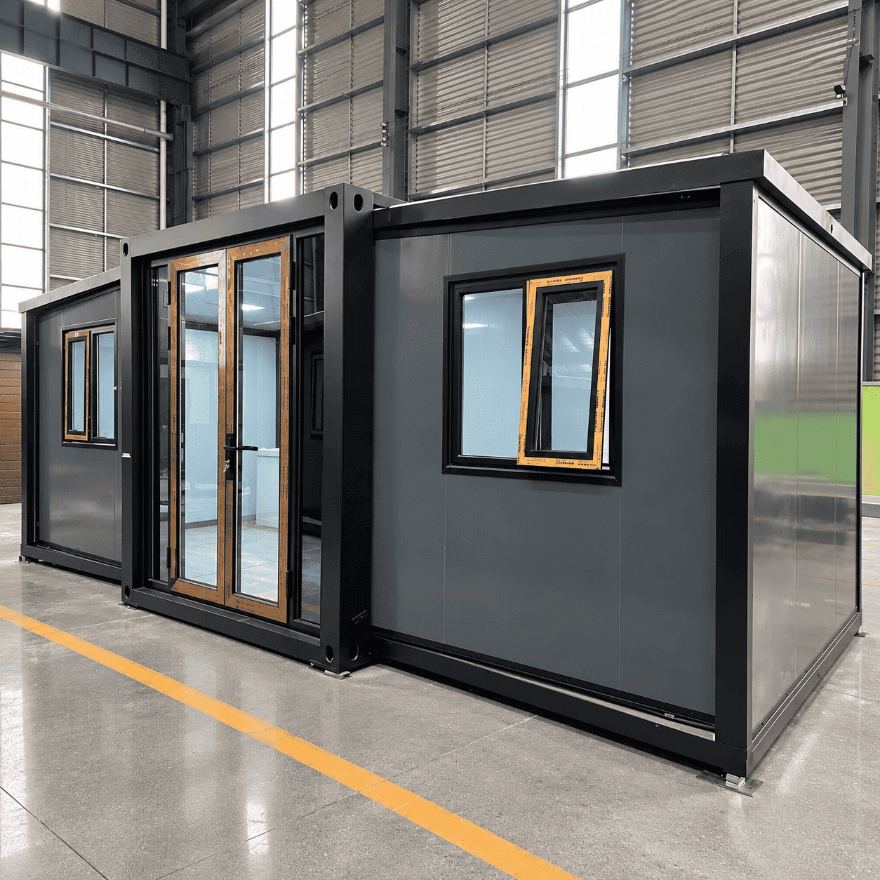 Casa Box Contenedor expandible de 10 pies Inicio | Panel de marco negro moderno