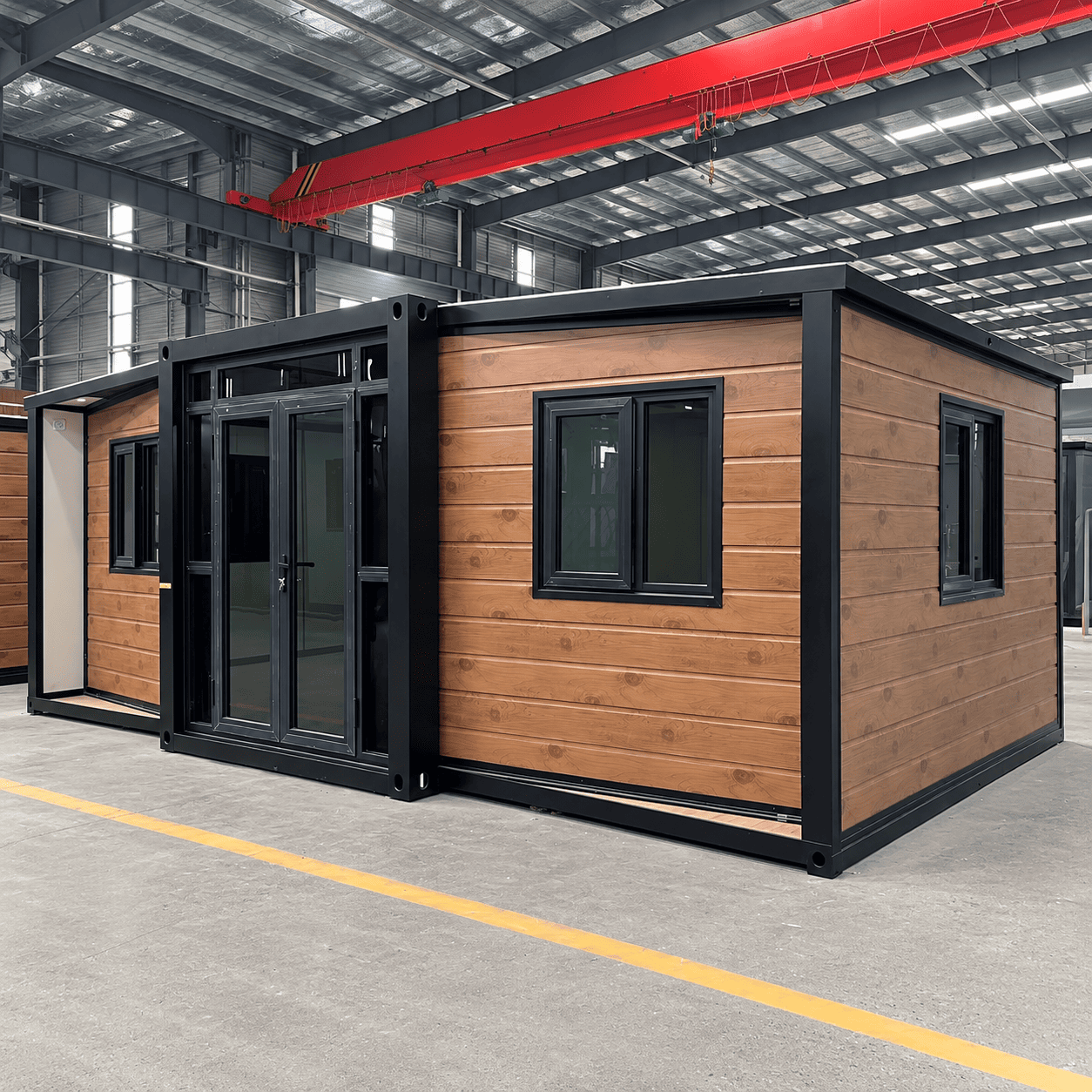 Casa Box Casa contenedor expandible de 15 pies | Prefabricado de grano de madera con marco negro